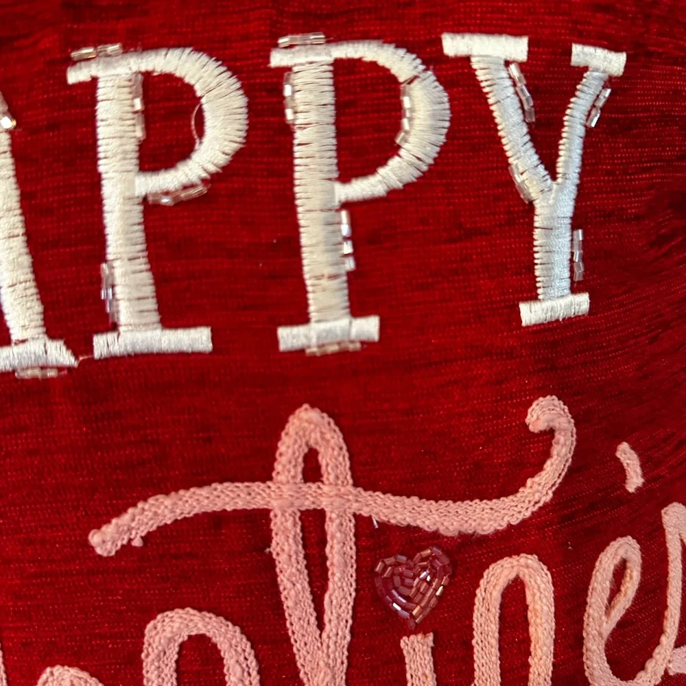 Valentine's Day Red Embroidered Holiday Pillow - Festive Home Accent